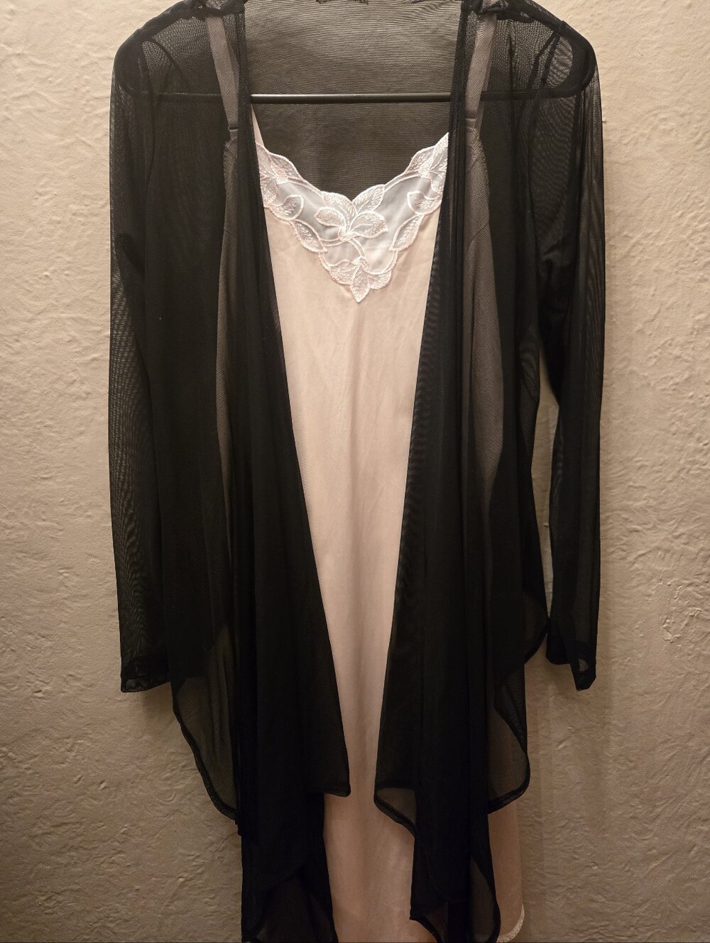 Black Sheer Mesh Waterfall Cardigan Cover Up Goth Boho Duster